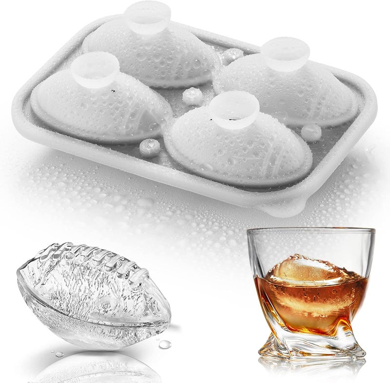 ACOOKEE Silicone Football Ice Cube Mold Fun Shapes, Novelty Football Gifts, 2.2" Large Craft Round Sphere Ice Ball Molds For Game Day, Whiskey, Cocktails, Bourbon, Super Bowl - Image 1